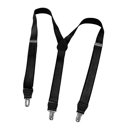 Holdup Brand Black Formal Series 1" Satin Finished Suspenders in Y-back with Nickel No-slip Clips