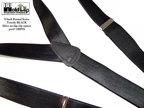 Holdup Brand Black Formal Series 1" Satin Finished Suspenders in Y-back with Nickel No-slip Clips