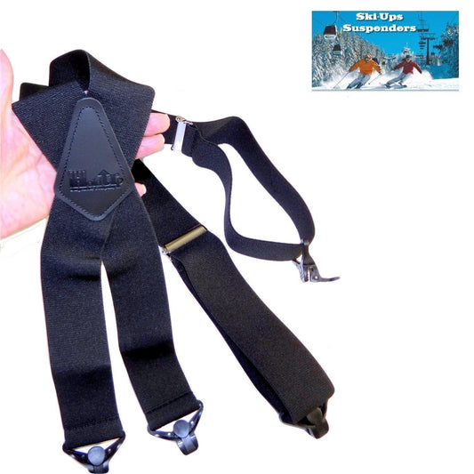 Holdup XL All Black Ski Ups X-back HD Suspenders with USA Patented Jumbo Gripper Clasps