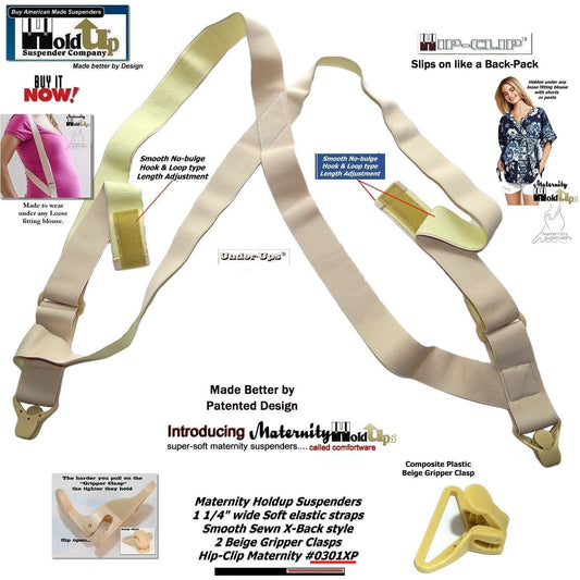 HoldUp Brand Maternity Suspenders with beige Super Strong USA Patented Gripper clasps