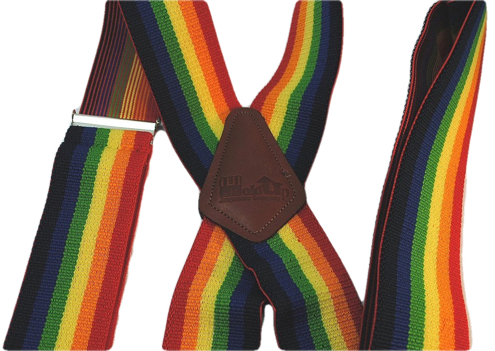 Holdup Brand Wide Rainbow Of Color X-back Suspenders With USA Patented Gripper Clasps