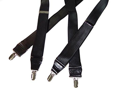 Hold-Ups Black Satin Finish 1 1/2" Wide in X-back suspenders with Patented No-slip Silver Clips