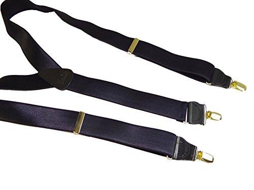 Hold-Ups Black 1 1/2" Satin Finish Suspenders Y-back Patented No-slip Gold Clips