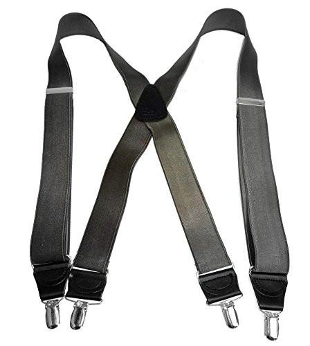 Hold-Ups Charcoal Grey 1-1/2" Wide Suspenders X-back with Silver-tone no-slip Clips