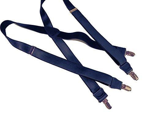 Hold-Ups Formal Series Satin Finished dark Blue X-back suspenders with Gold tone no-slip clips