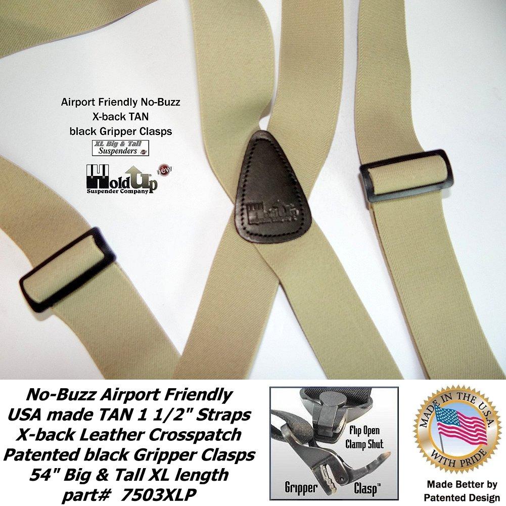 HoldUp Big and Tall XL No-buzz Airport Friendly TAN Suspenders with Patented Gripper Clasps