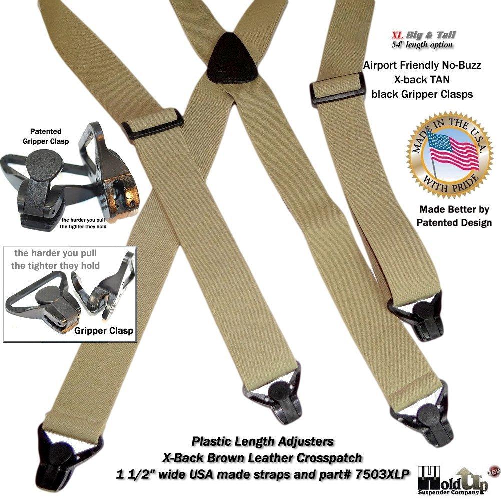 HoldUp Big and Tall XL No-buzz Airport Friendly TAN Suspenders with Patented Gripper Clasps