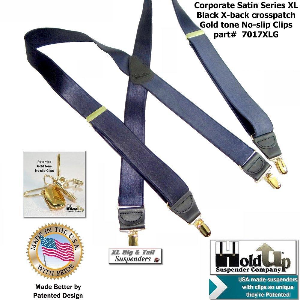 Holdup Brand Deep Steel Blue Satin Finish Suspenders In X-back style With Patented Gold Tone No-slip Clips