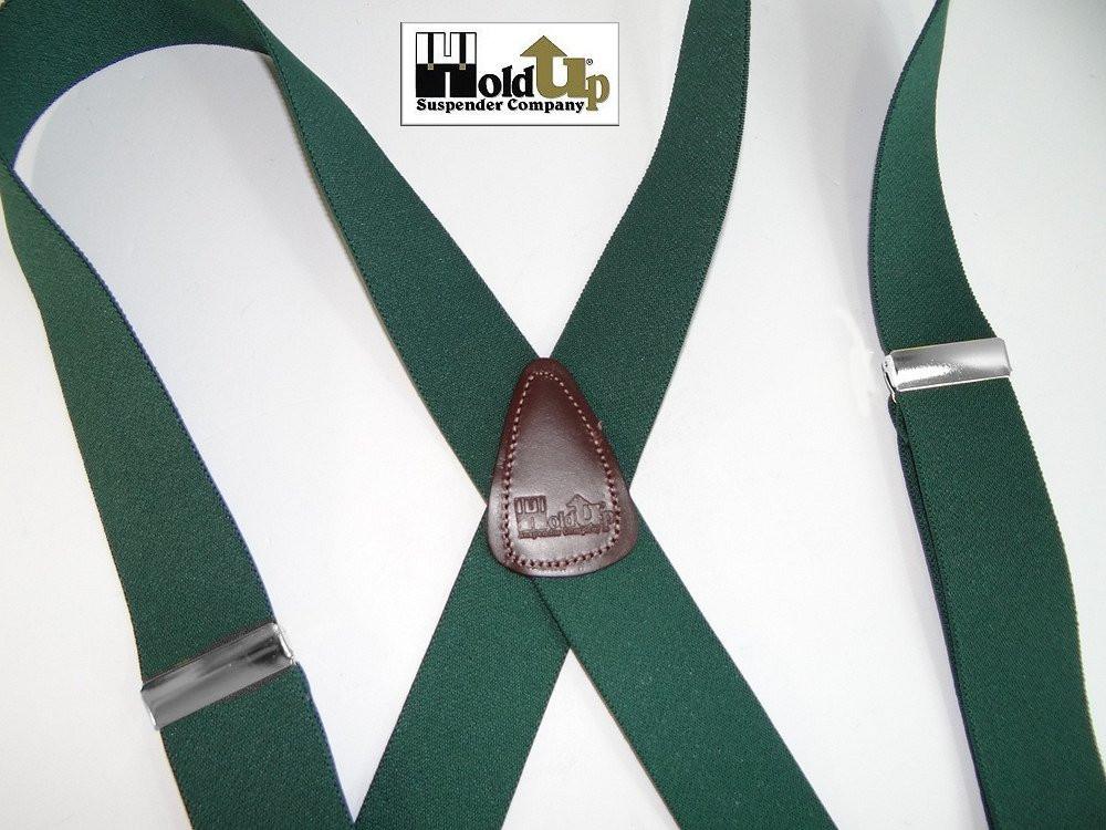 Holdup Brand Dark Hunter Green Men's Clip-On Suspenders with X-Back Style and and Silver/Chrome Clips