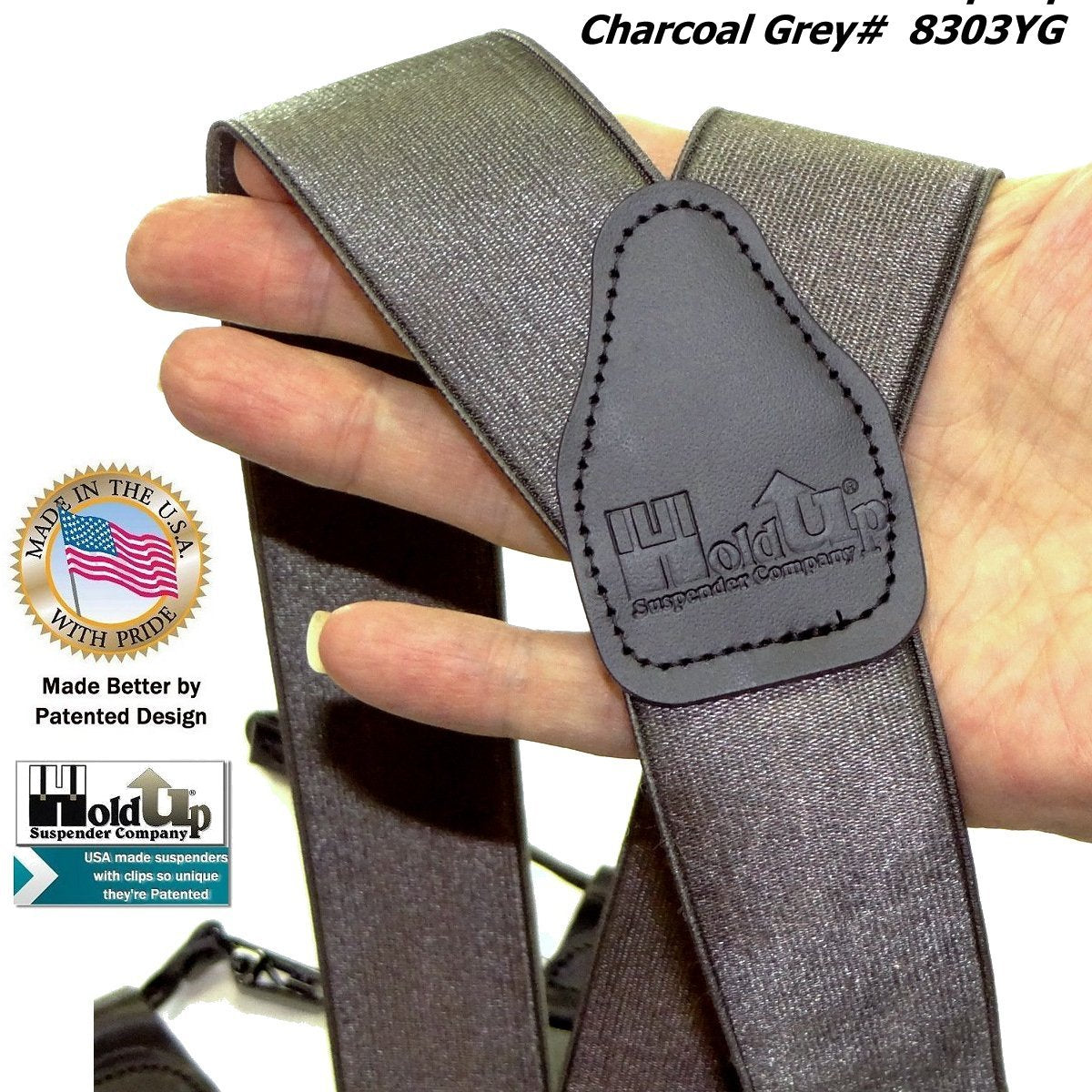 HoldUp Suspender Company Corporate Series Double-ups in Satin Finish Charcoal Gray color with black No-slip Clips