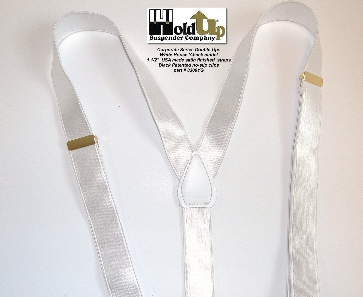 Hold-Ups Corporate Series White Satin Finish Dual Clip Double-Ups style with No-slip Clips