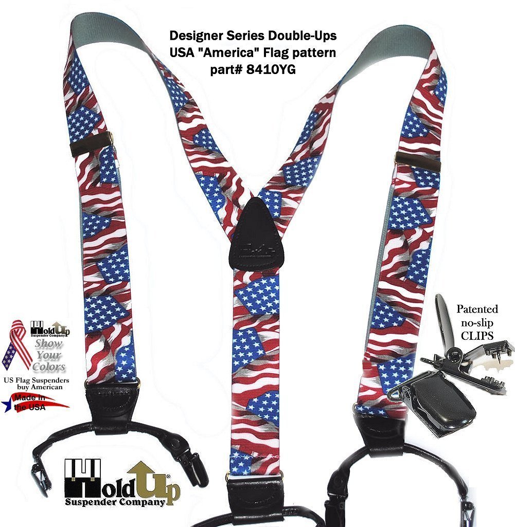 Holdup Brand Double-Ups Style Designer Series American Flag Pattern clip-on Suspenders