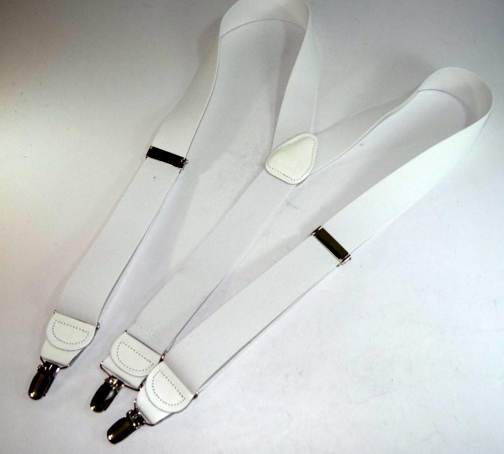 Hold-Ups All White 1 1/2" wide Casual Series Suspenders Y-back USA patented silver No slip clips