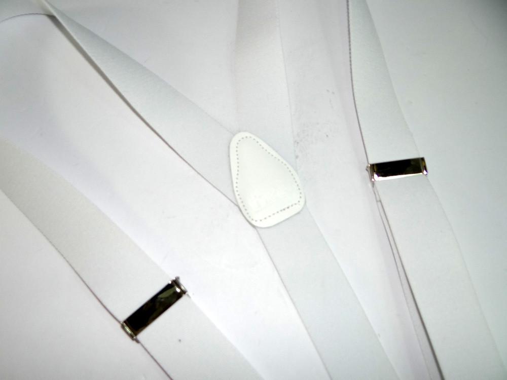 Hold-Ups All White 1 1/2" wide Casual Series Suspenders Y-back USA patented silver No slip clips