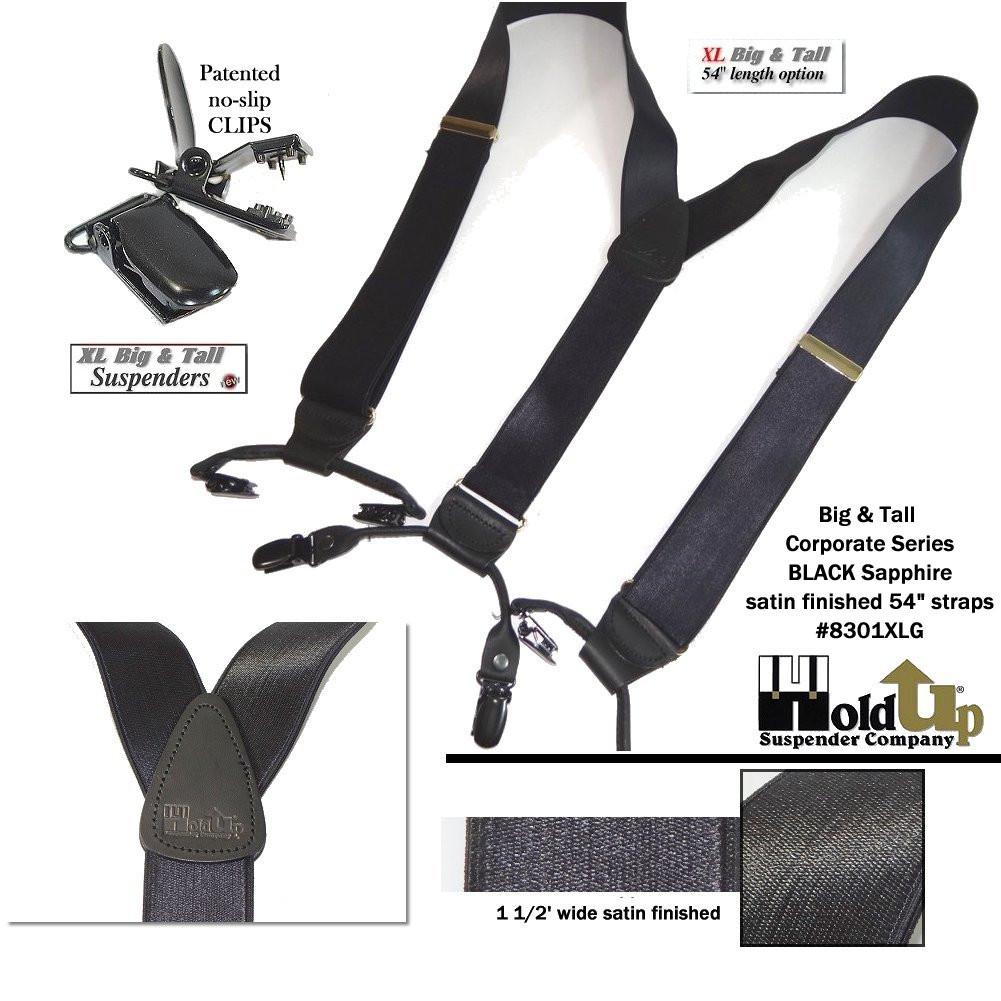 Holdup XL Corporate Series Black Sapphire Dual Clip Double-Ups style Suspenders with patented No-slip black Clips