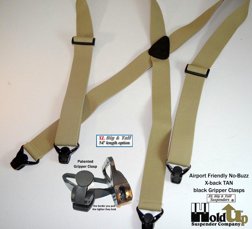 HoldUp Big and Tall XL No-buzz Airport Friendly TAN Suspenders with Patented Gripper Clasps