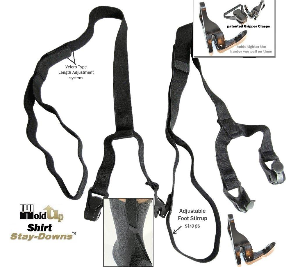 Holdup USA made Stirrup Style Shirt Tail Straps with Patented Gripper Clasps called Shirt Stay Downs