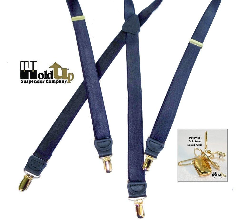 Hold-Ups Formal Series Satin Finished dark Blue X-back suspenders with Gold tone no-slip clips