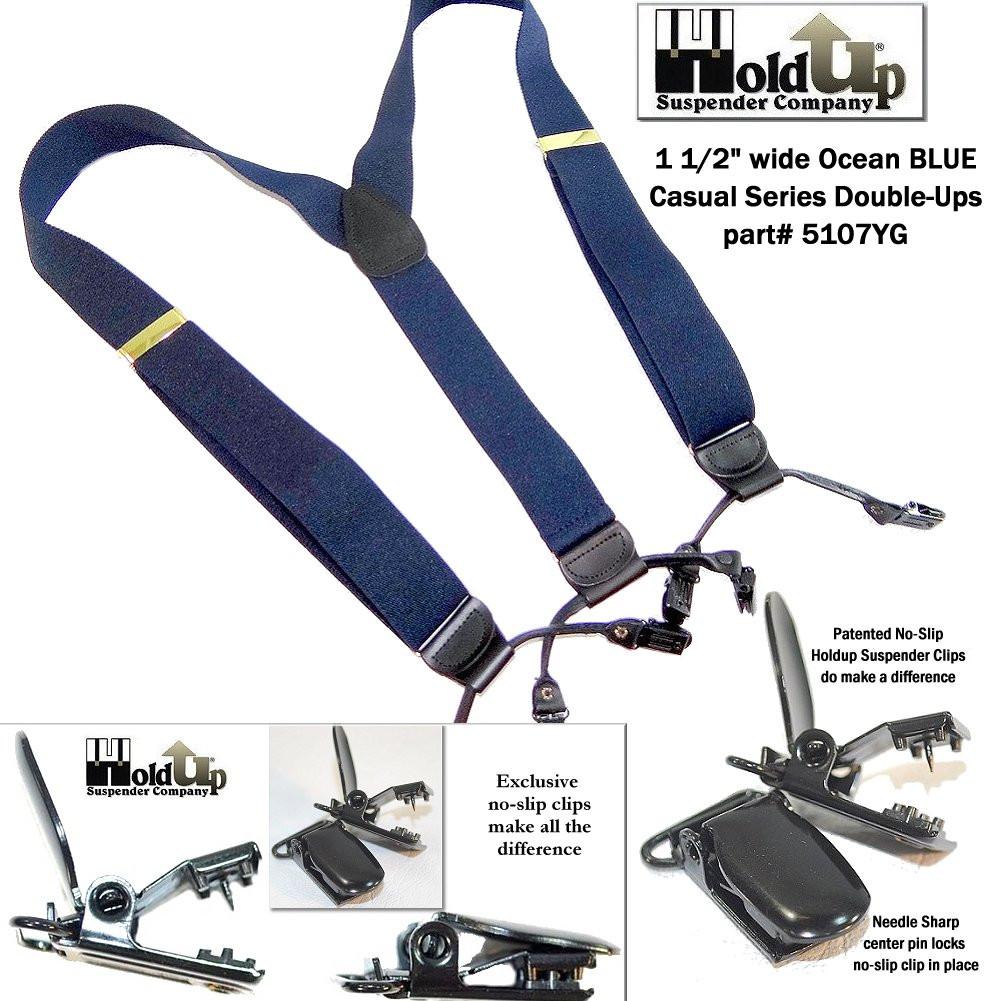 HoldUp Dark Ocean Blue Casual Series Suspenders In Y-back Style And Featuring Black Patented No-slip Clips