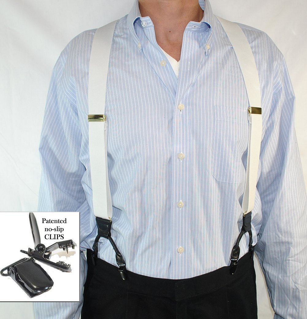 Hold-Ups White Casual Series Dual-clip Men's Suspenders with Y-back Crosspatch