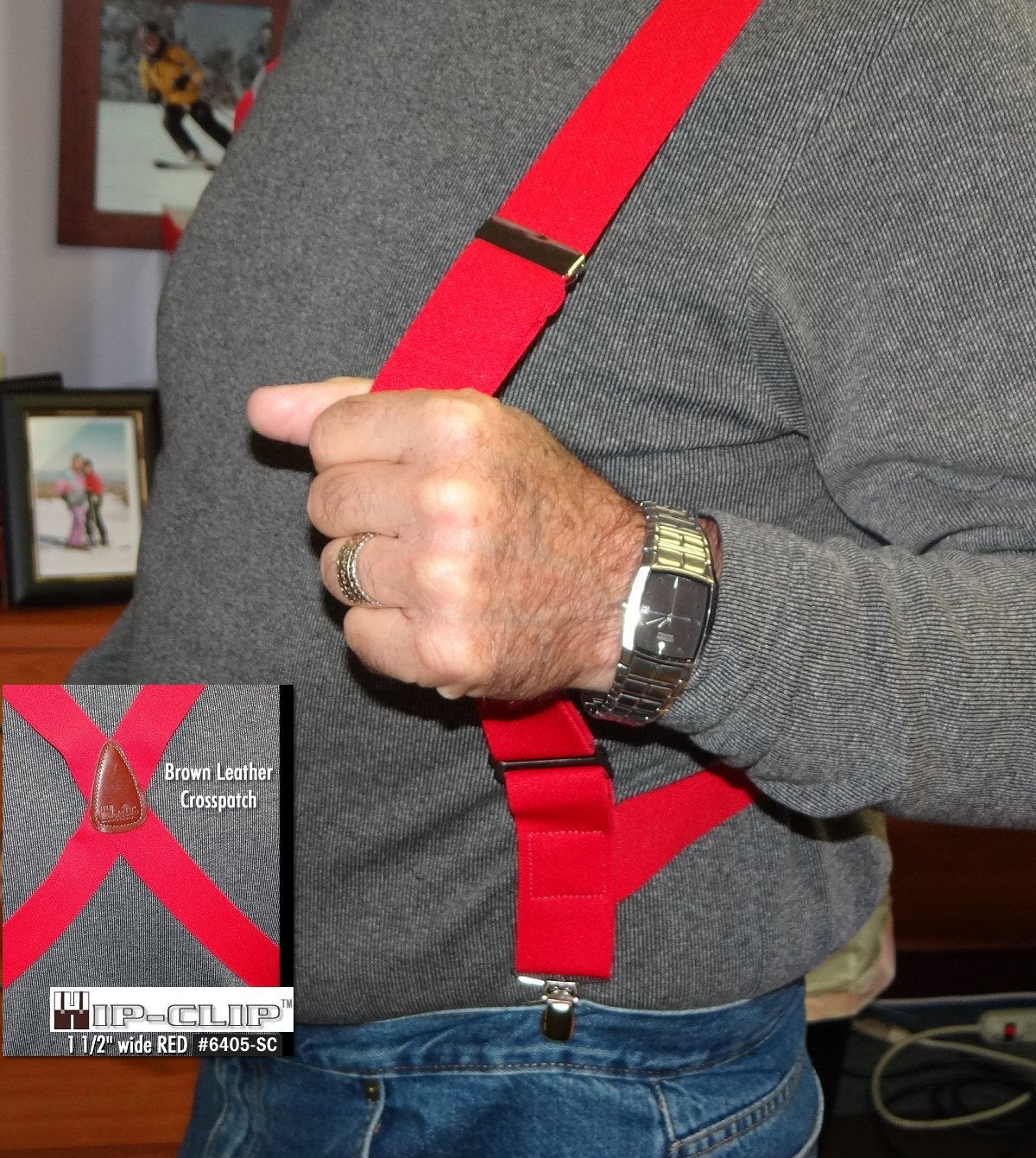 Holdup Brand Bright Red Hip-clip Series X-back Suspenders with silver no-slip clips