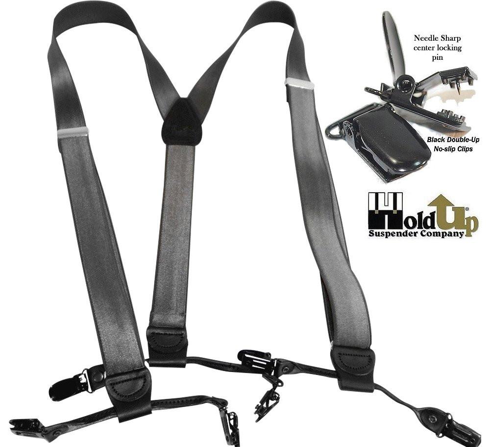 HoldUp Suspender Company Corporate Series Double-ups in Satin Finish Charcoal Gray color with black No-slip Clips