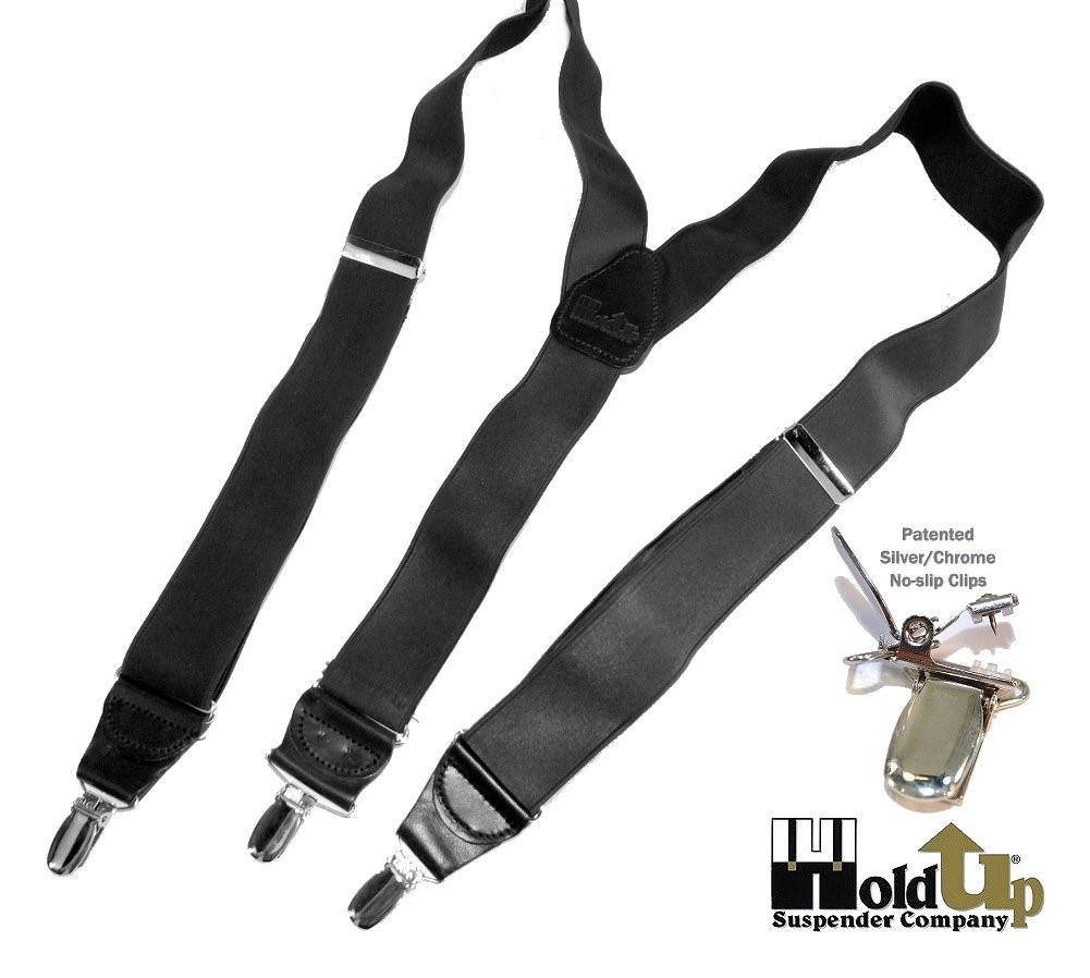 Hold-Ups Black Sapphire 1 1/2" Satin Finish Suspenders Y-Back No-slip Silver Clips