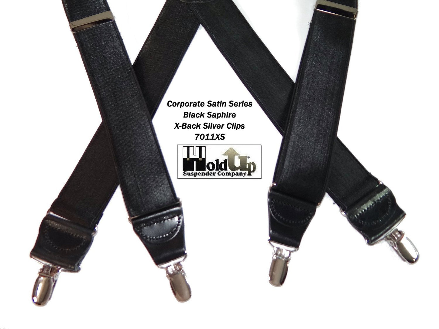 Hold-Ups Black Satin Finish 1 1/2" Wide in X-back suspenders with Patented No-slip Silver Clips