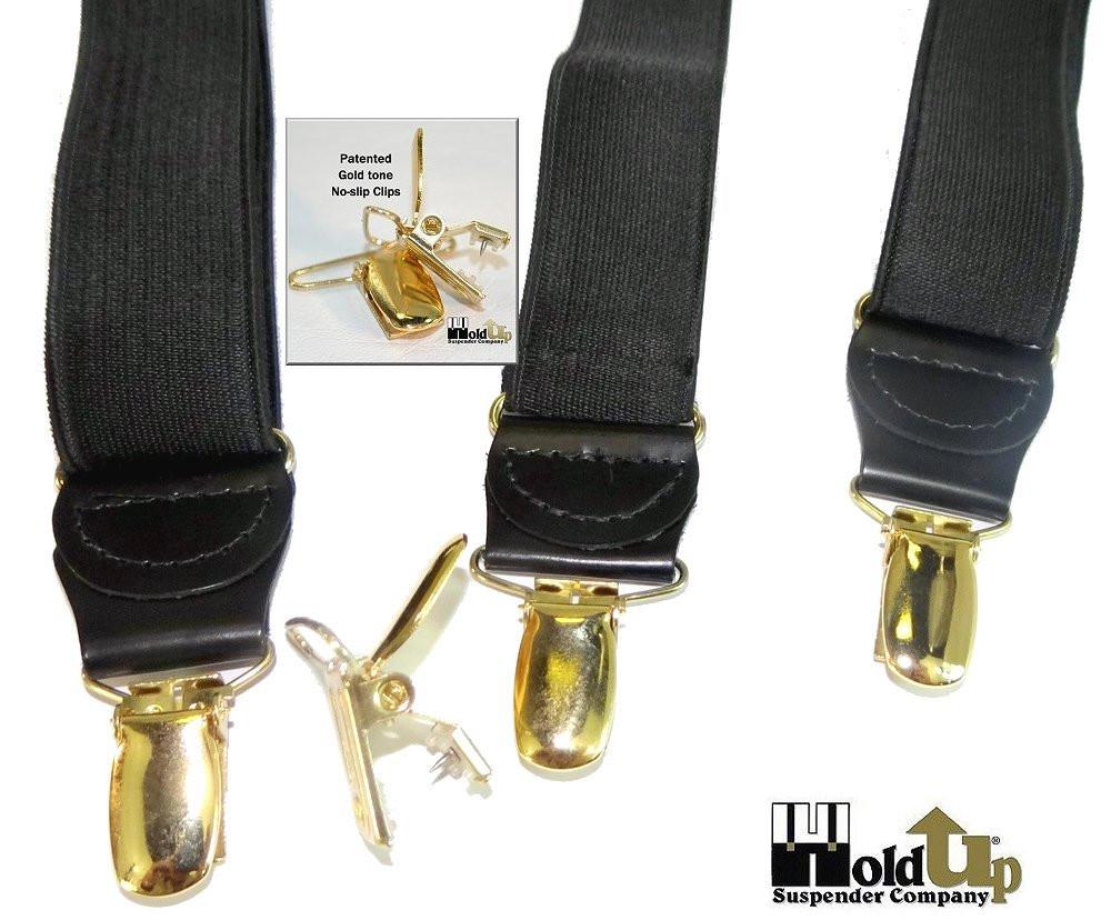 Hold-Ups Black 1 1/2" Satin Finish Suspenders Y-back Patented No-slip Gold Clips