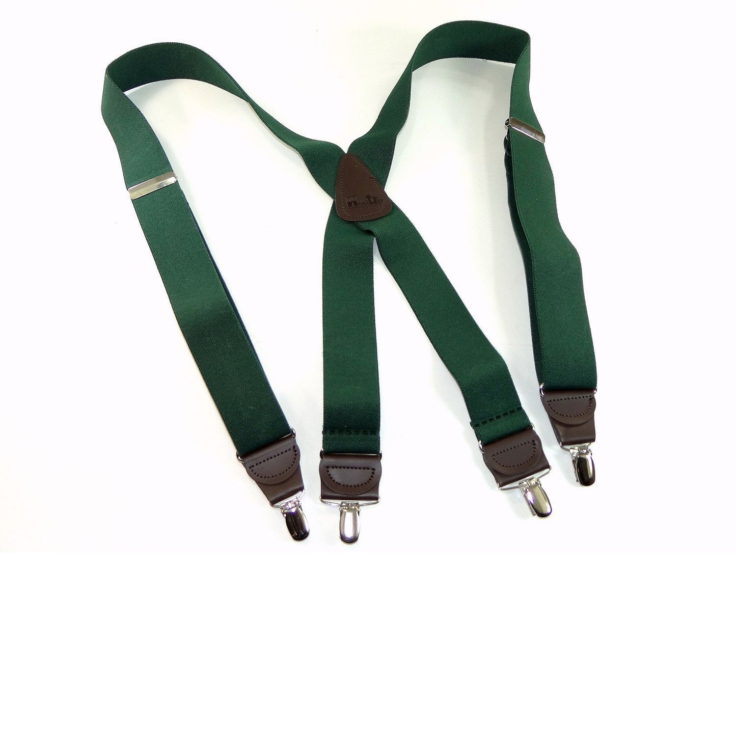 Holdup Brand Dark Hunter Green Men's Clip-On Suspenders with X-Back Style and and Silver/Chrome Clips