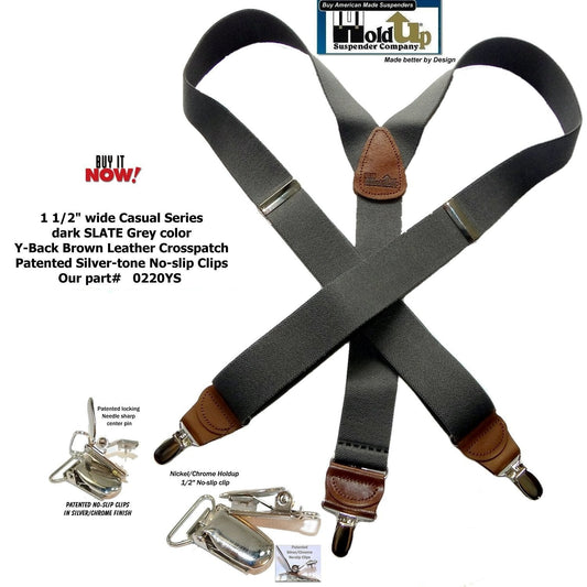 HoldUp Suspender Dark Slate Gray Y-back Suspenders with USA Patented No slip Silver Clips