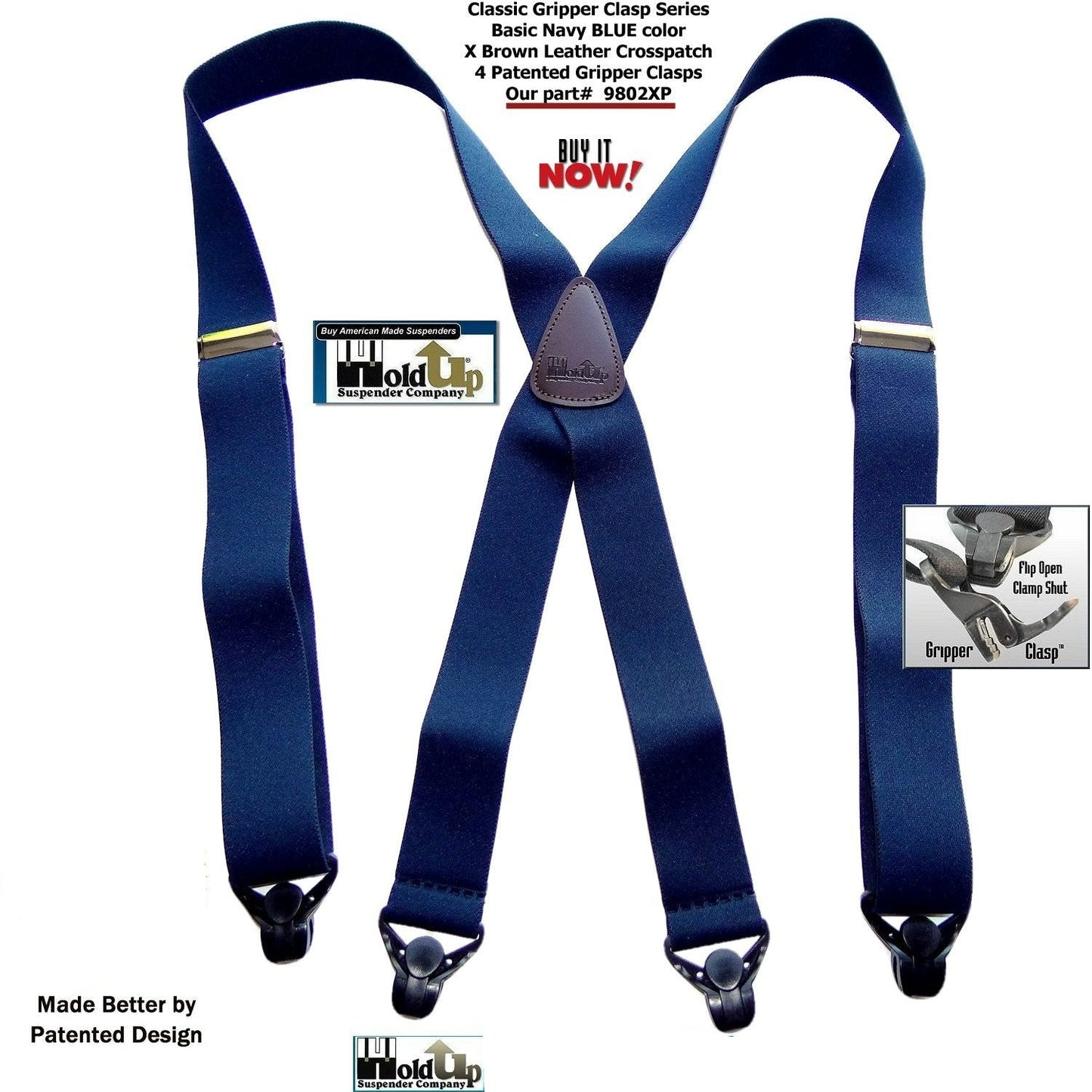 Classic Series Basic Blue Patented Gripper Clasp HoldUp Suspenders