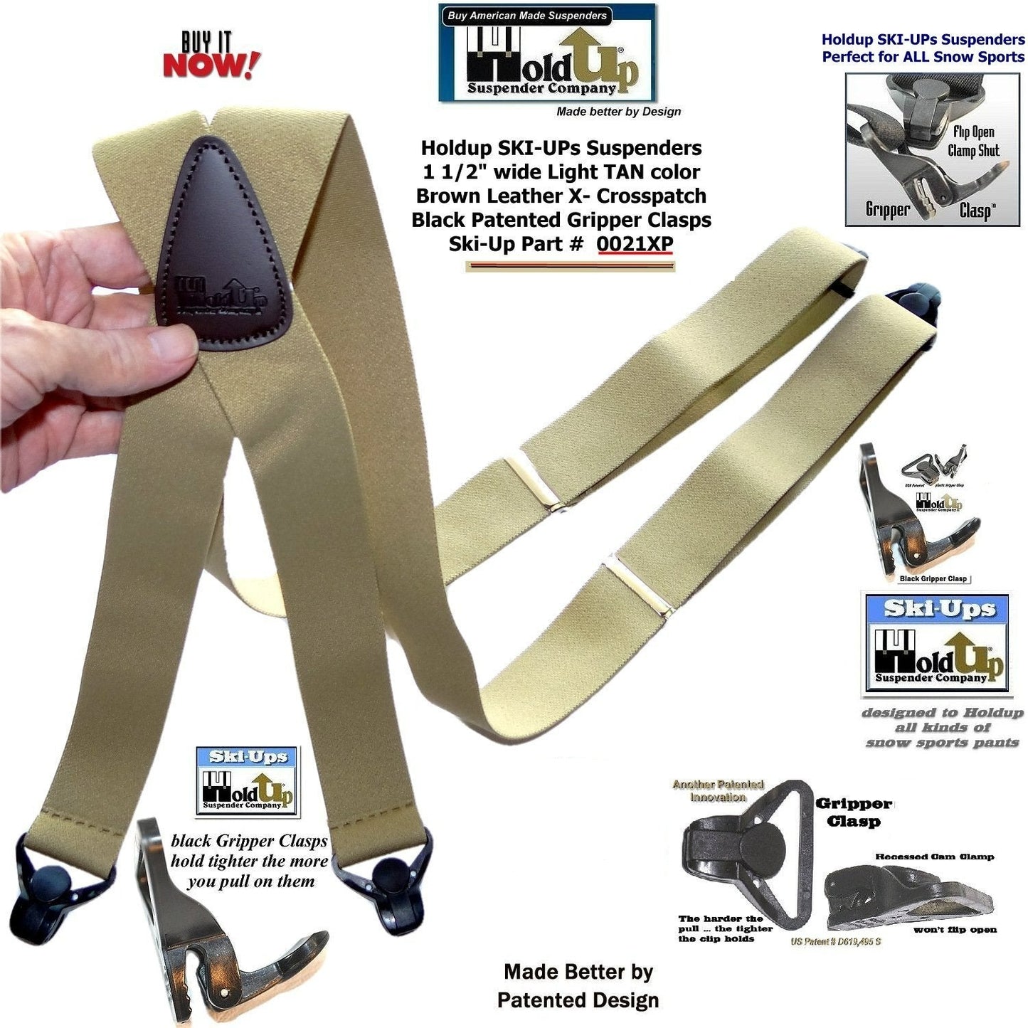 HoldUp Brand Specialty Series Tan Ski-Up Suspenders