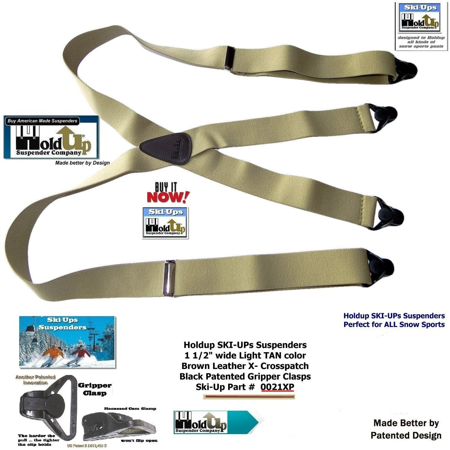 HoldUp Brand Specialty Series Tan Ski-Up Suspenders