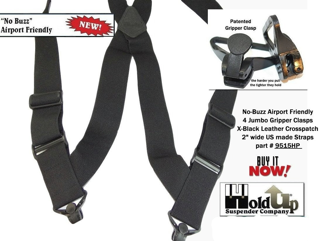 Holdup Hip-Clip Style No-Buzz Airport Friendly Black 2" wide Suspender