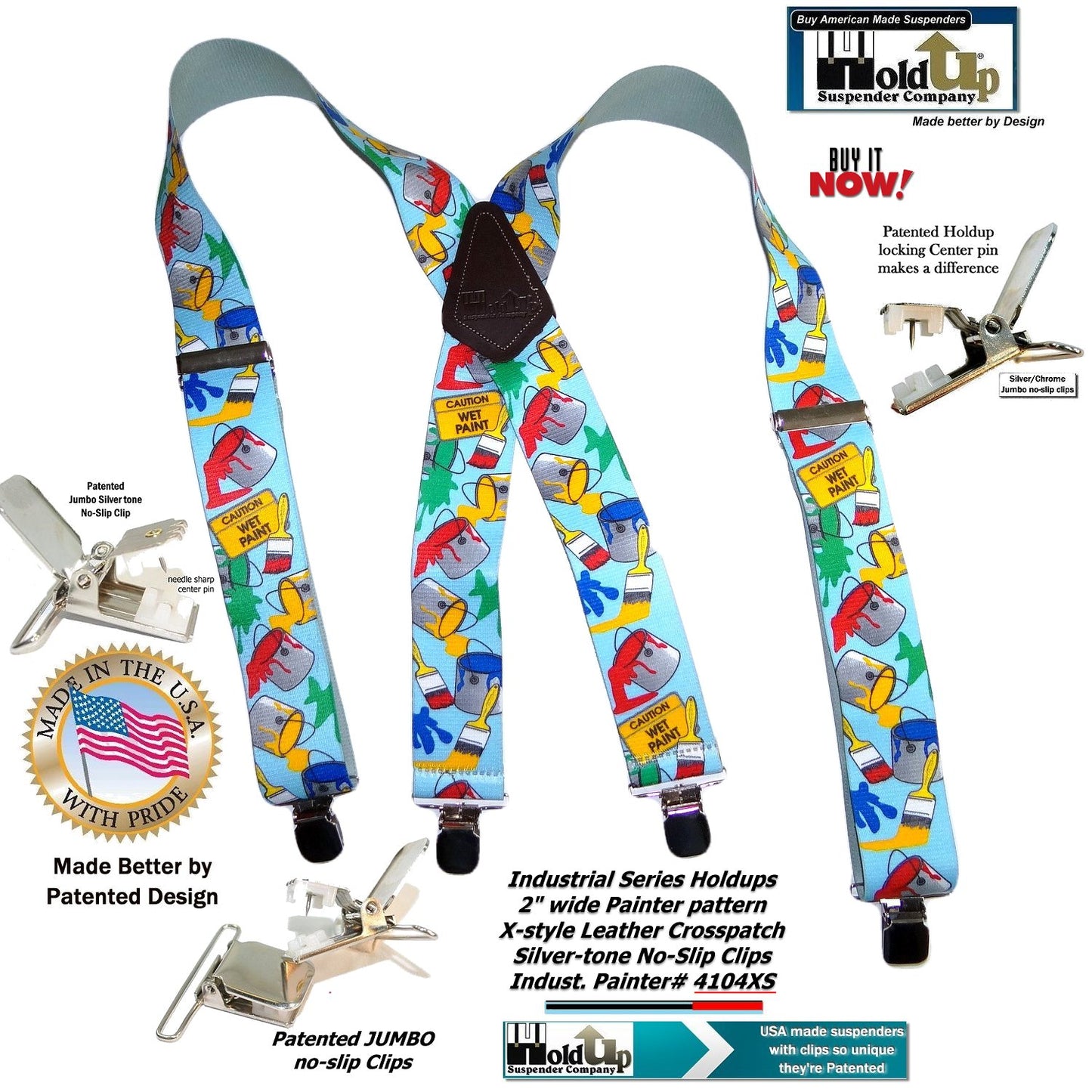 Hold-Ups Tradesman Series 2" Wide in Painter Pattern Suspenders with Patented No-slip Silver Clips