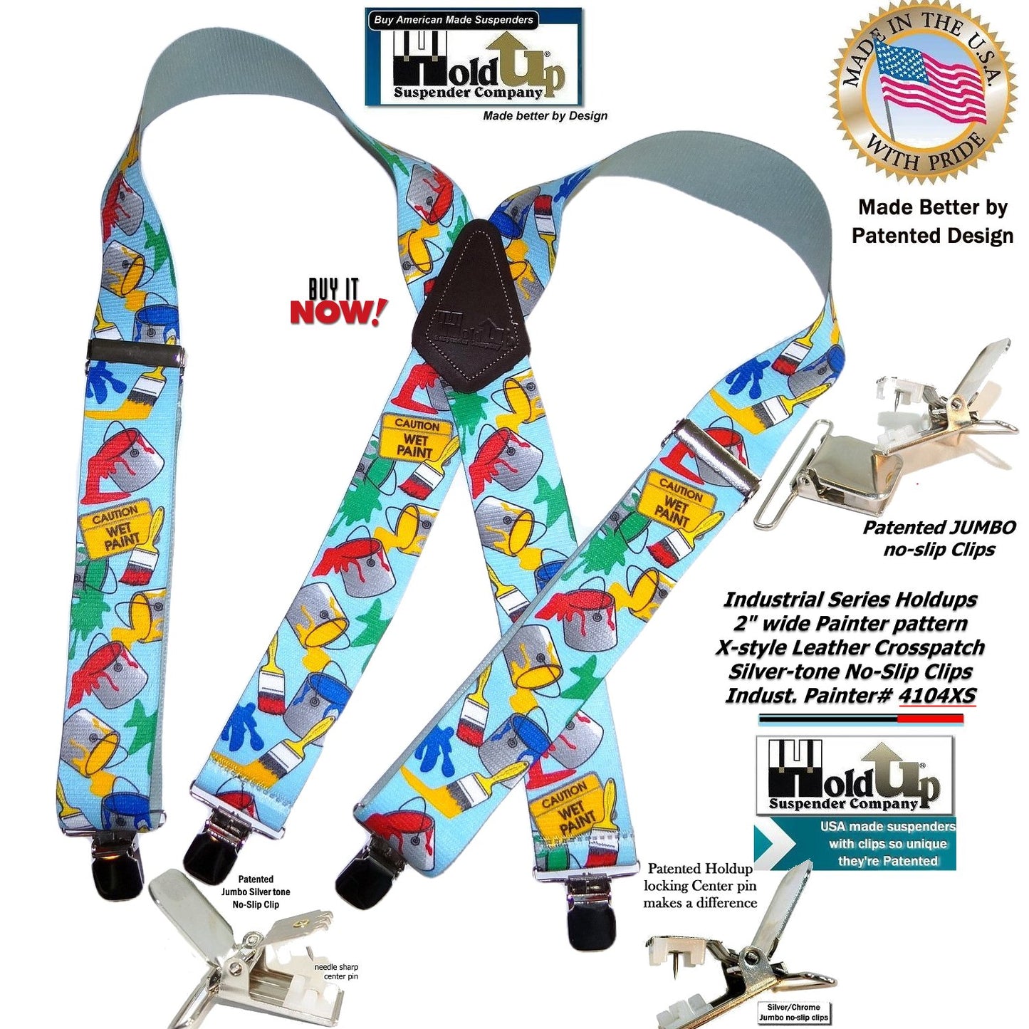 Hold-Ups Tradesman Series 2" Wide in Painter Pattern Suspenders with Patented No-slip Silver Clips