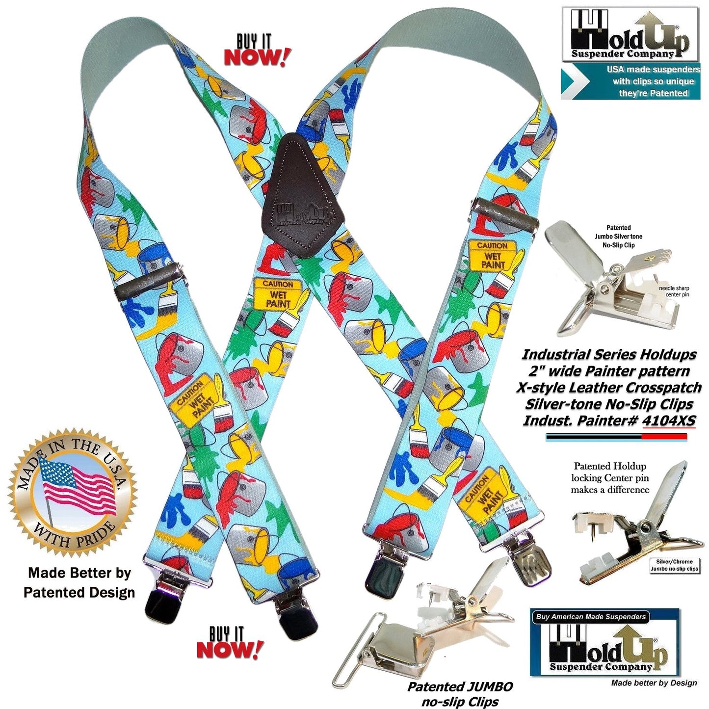 Hold-Ups Tradesman Series 2" Wide in Painter Pattern Suspenders with Patented No-slip Silver Clips