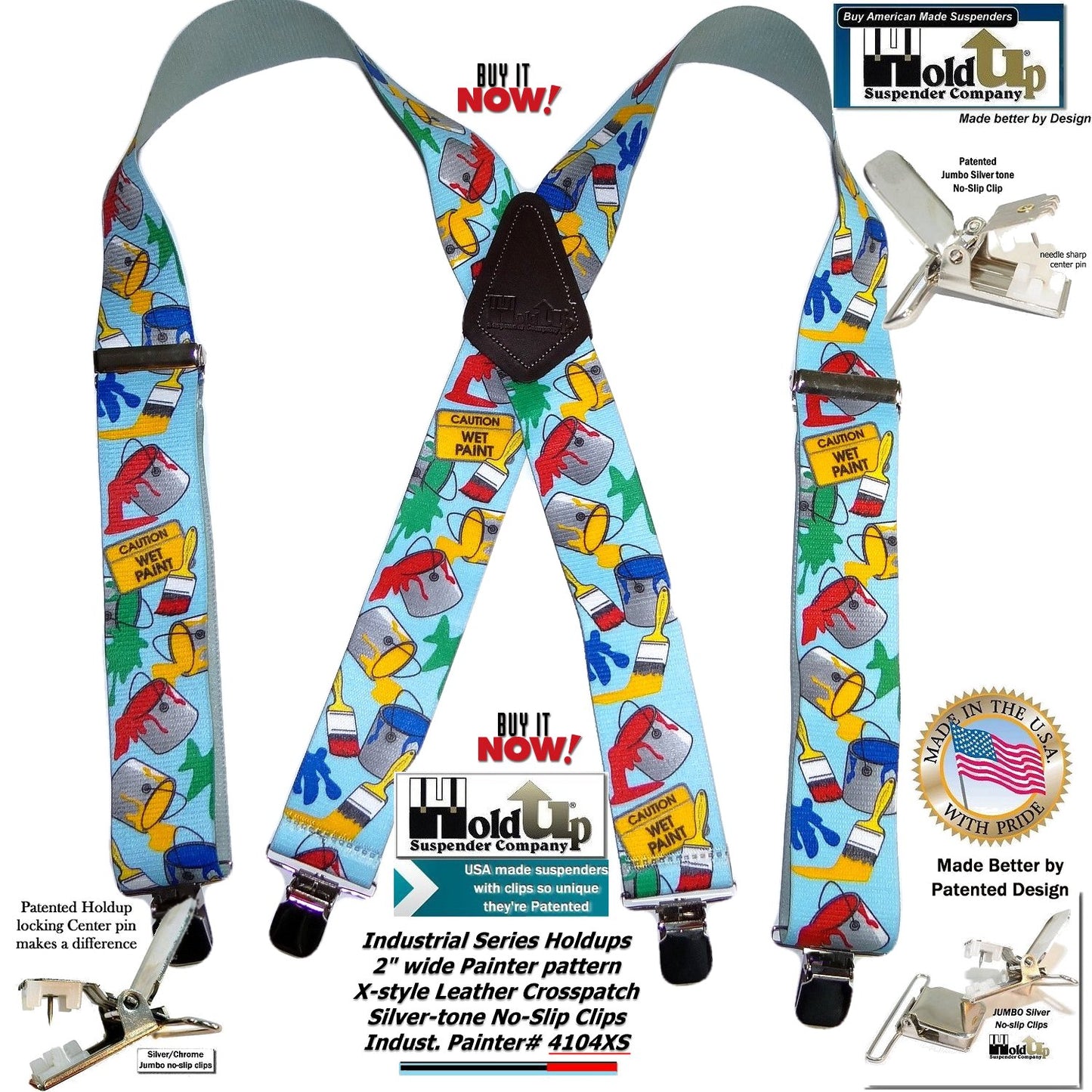 Hold-Ups Tradesman Series 2" Wide in Painter Pattern Suspenders with Patented No-slip Silver Clips