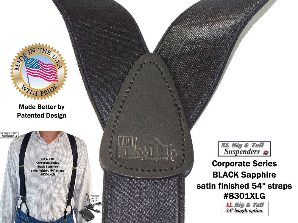 Holdup XL Corporate Series Black Sapphire Dual Clip Double-Ups style Suspenders with patented No-slip black Clips