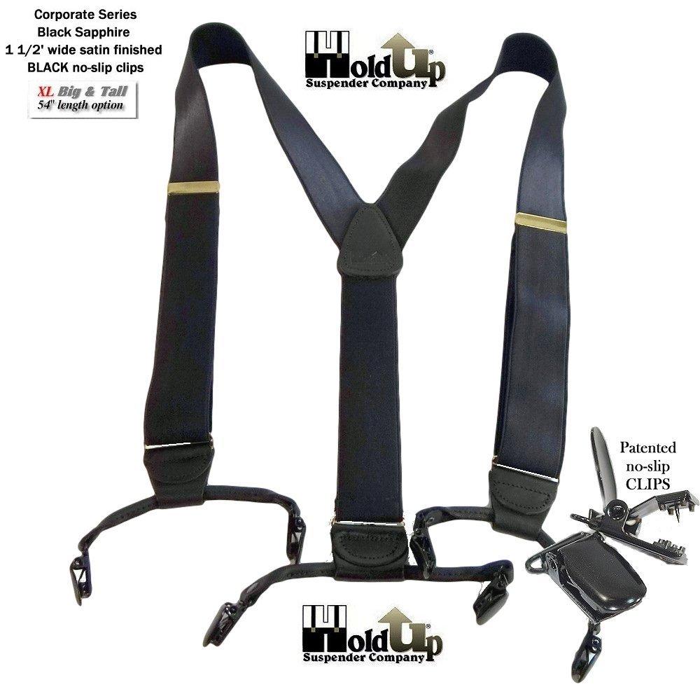 Holdup XL Corporate Series Black Sapphire Dual Clip Double-Ups style Suspenders with patented No-slip black Clips