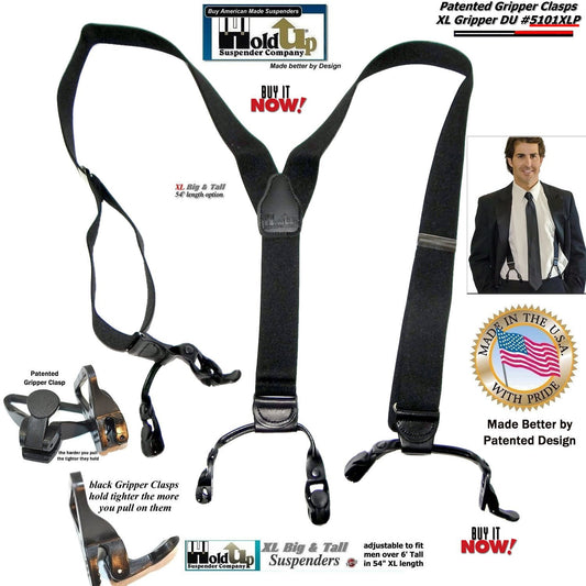 Holdup Black Pack All black XL Double-Up Y-back Suspenders with Patented Gripper Clasps