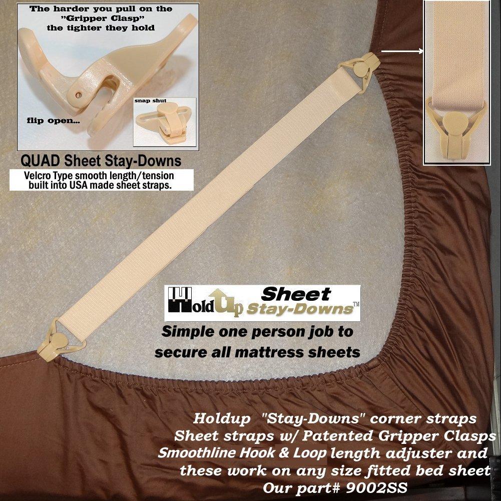 HoldUp Stay-Downs Adjustable Fitted Sheet Mattress Corner Straps with Patented Gripper Clasps