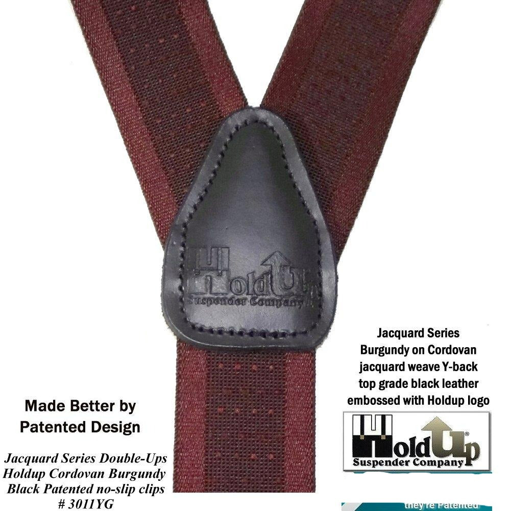 Burgundy Cordovan Dual-clip Men's Holdup Suspenders with Tone-on-tone Jacquard weave with patented no-slip clips