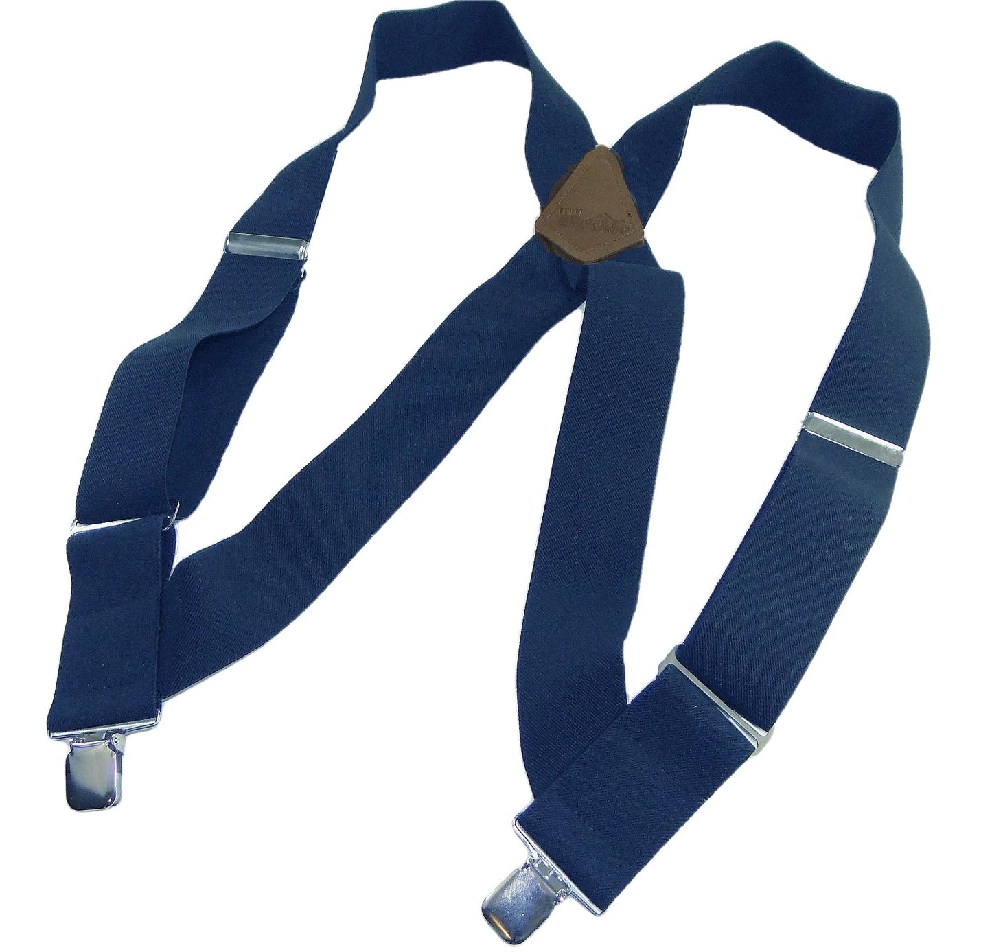 Navy Blue 2" Wide Hip-Clip Suspenders with Patented silver-tone no-slip jumbo clips