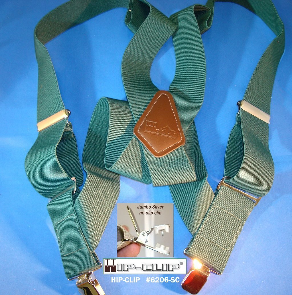 Holdup Brand Dark Green Hip-clip Side Clip Suspenders With Jumbo No-slip Clips