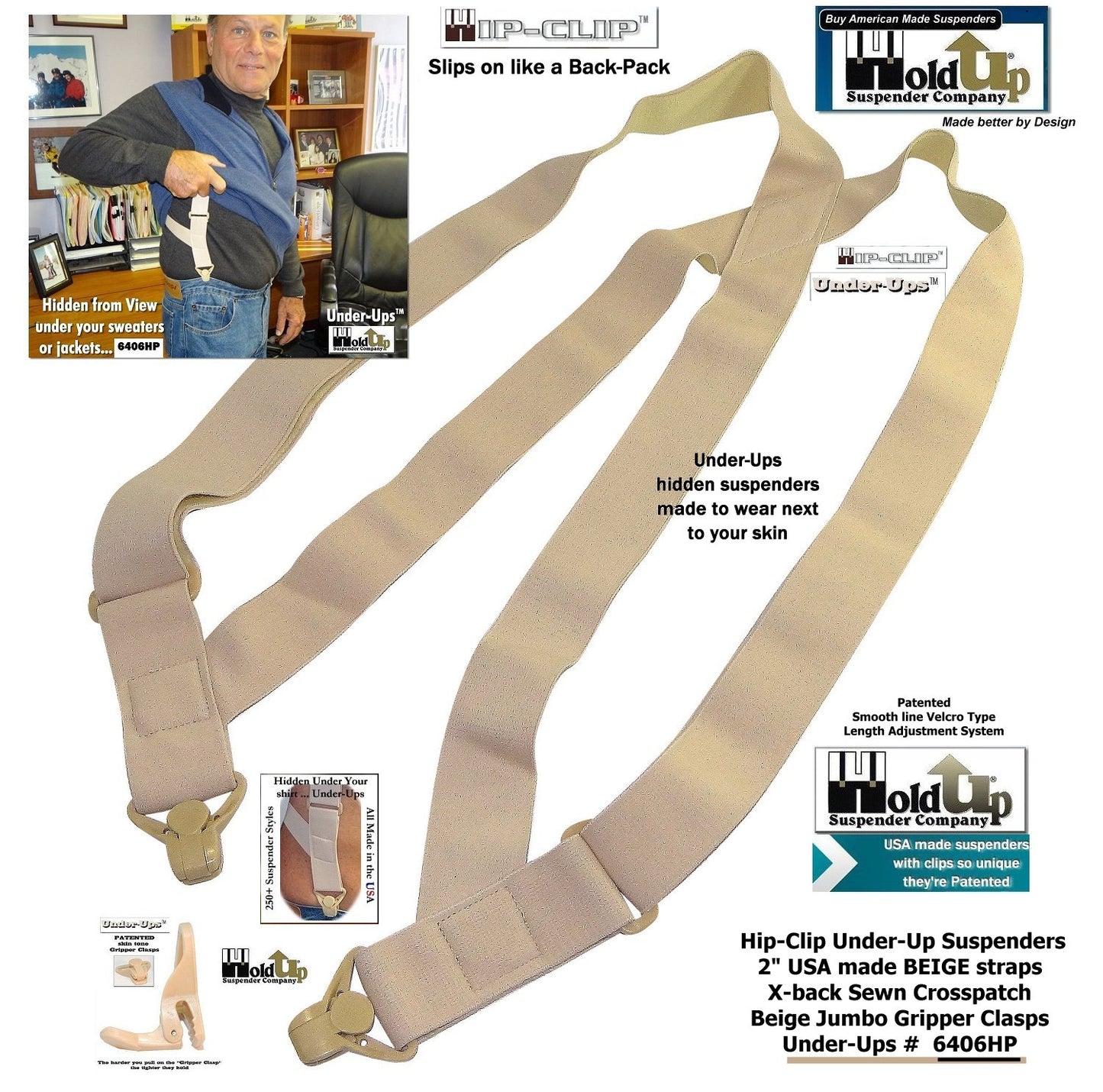 HoldUps Brand Under-Up Series Tan Invisible Undergarment Suspenders