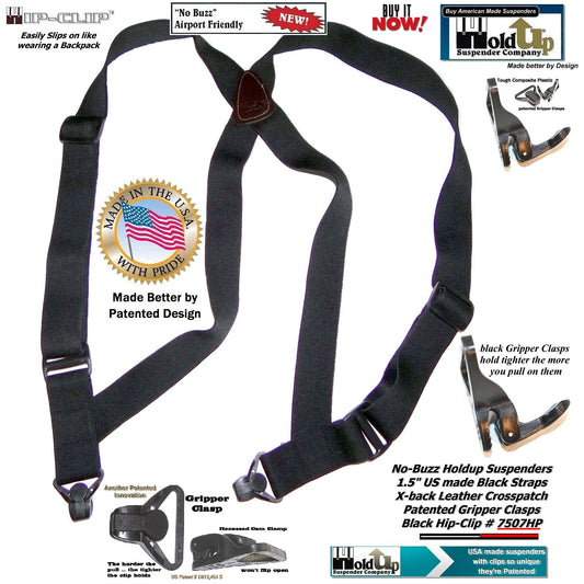 HoldUp Brand Specialty Series Black Airport Friendly Suspenders with Jumbo Gripper Clasp