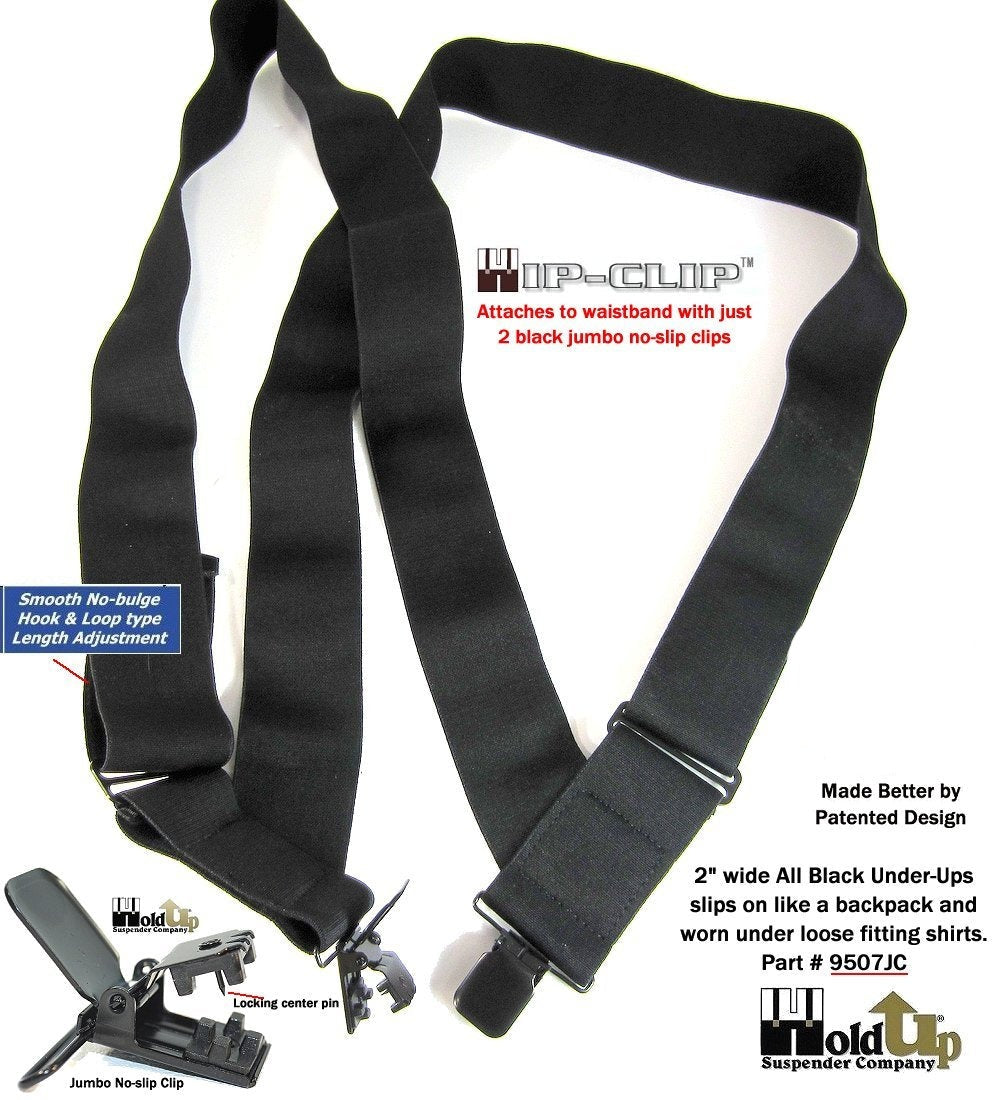 HoldUp Brand No-Slip Clip Black 2" Wide Under-Ups suspenders