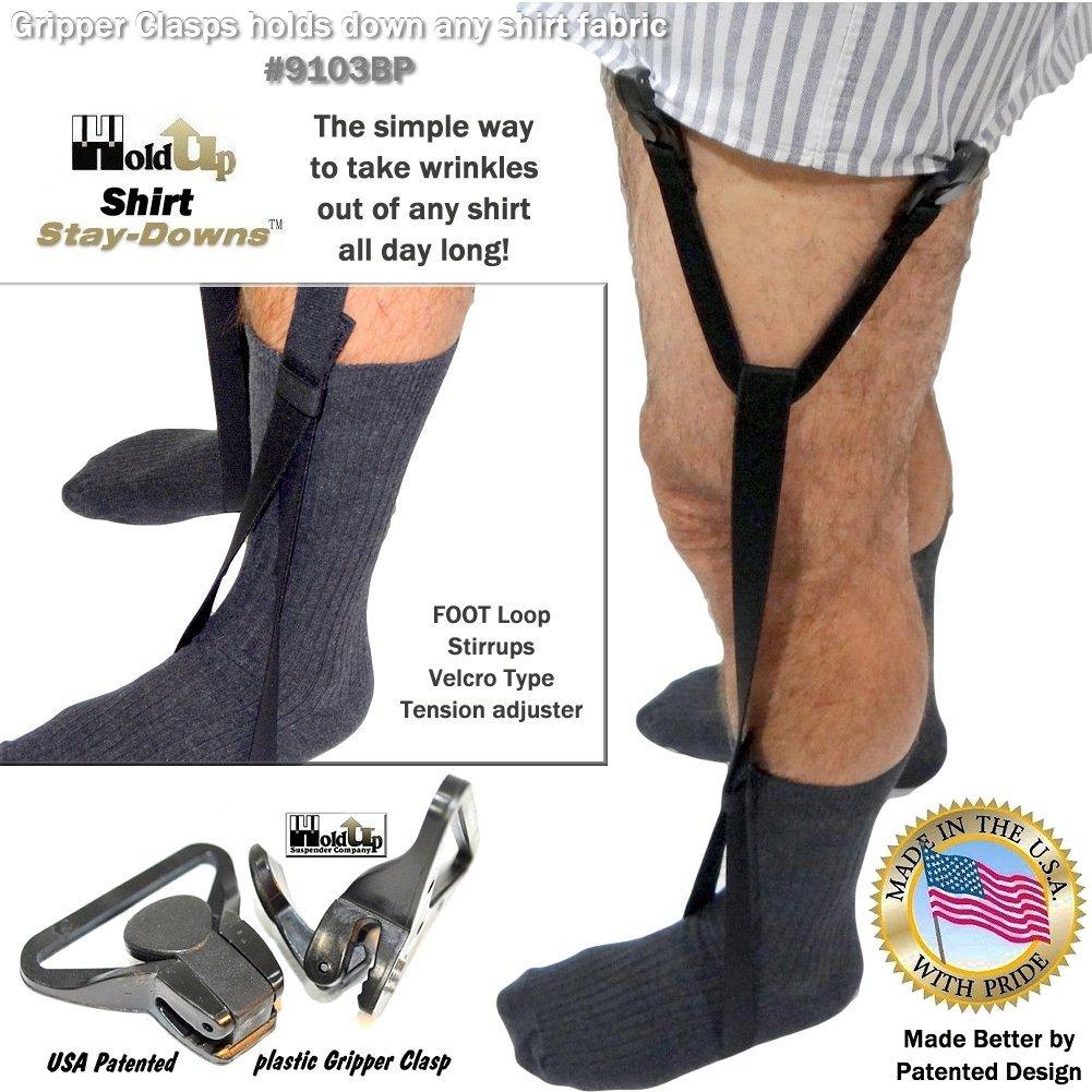 Holdup USA made Stirrup Style Shirt Tail Straps with Patented Gripper Clasps called Shirt Stay Downs